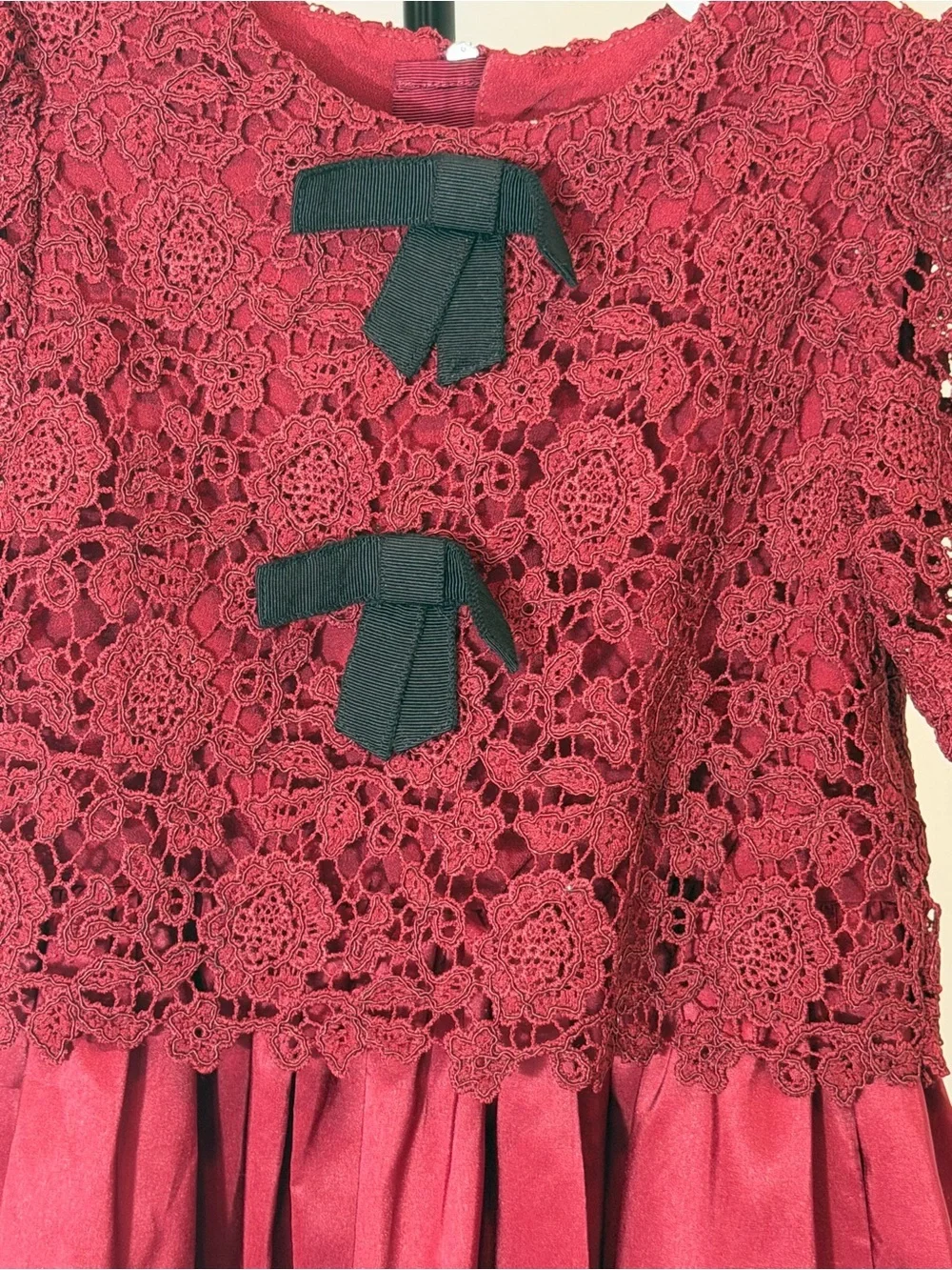 ❤️ Self-Portrait Guipure Lace Silk Dress | Burgundy | Girls 3–4Y ❤️
